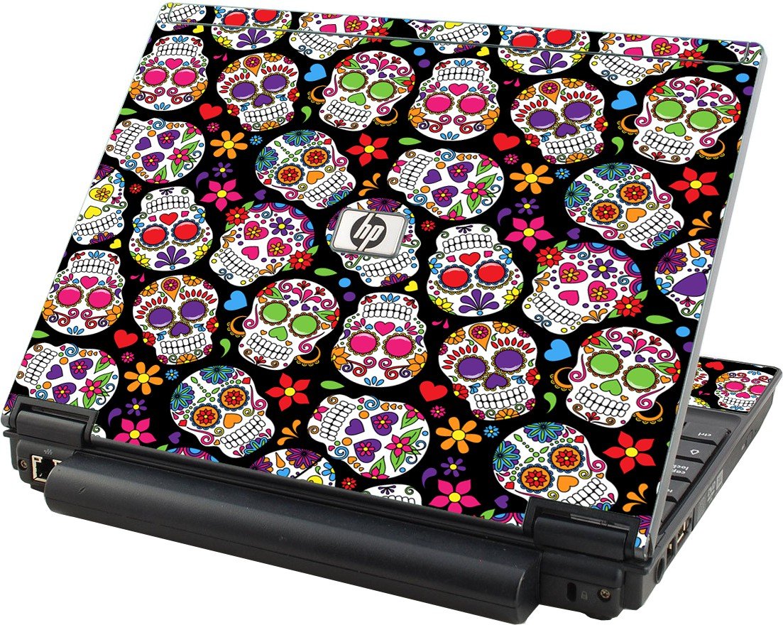 Sugar Skulls Black Flowers HP Elitebook 2530P Laptop Skin