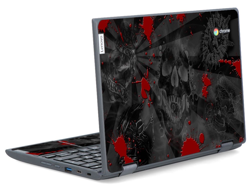 IBM/Lenovo Chromebook 300e G2 MTK BLACK SKULLS RED Laptop Skin