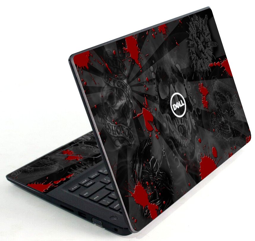 Dell Latitude 3400 BLACK SKULLS RED Laptop Skin