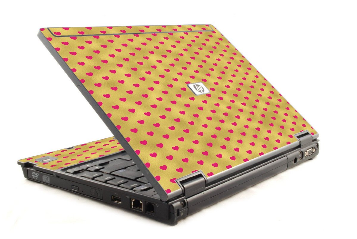 Gold Pink Hearts HP Compaq 6910P Laptop Skin