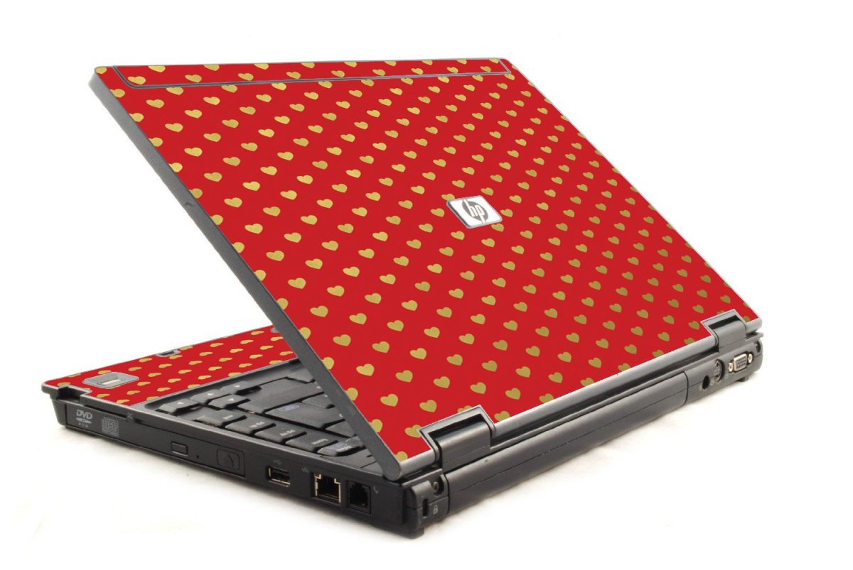 Red Gold Hearts HP Compaq 6910P Laptop Skin