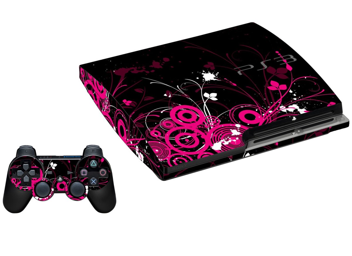 BLACK PINK BUTTERFLIES PLAYSTATION 3 GAME CONSOLE SKIN