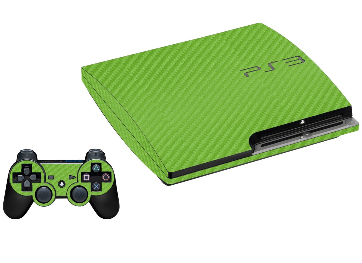 GREEN TEXTURED CARBON FIBER PLAYSTATION 3 GAME CONSOLE SKIN