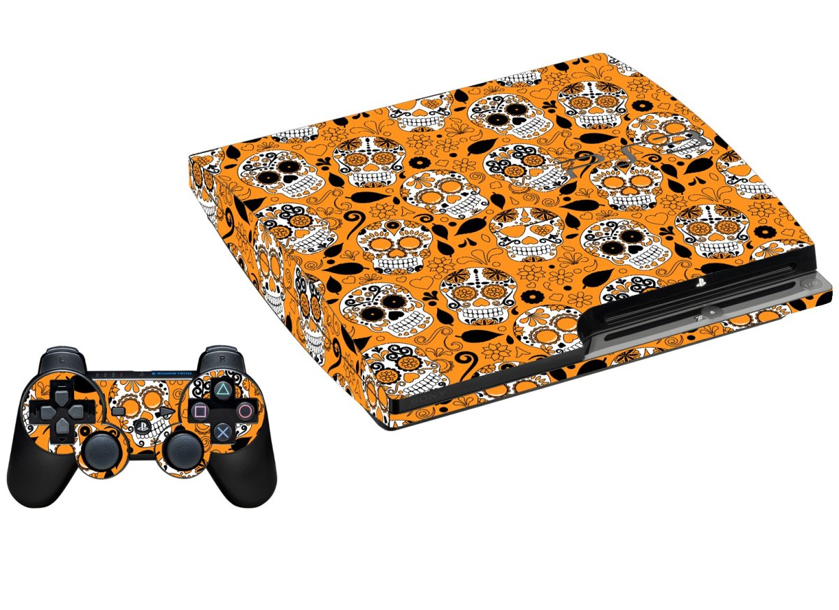 ORANGE SUGAR SKULL PLAYSTATION 3 GAME CONSOLE 
SKIN