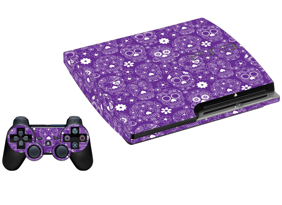 PURPLE SUGAR SKULLS PLAYSTATION 3 GAME CONSOLE SKIN