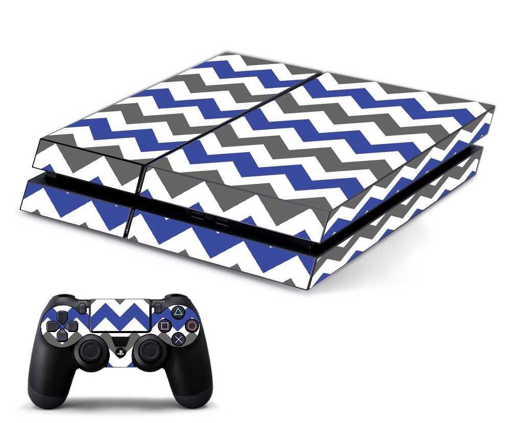 GREY BLUE CHEVRON PLAYSTATION 4 GAME CONSOLE SKIN