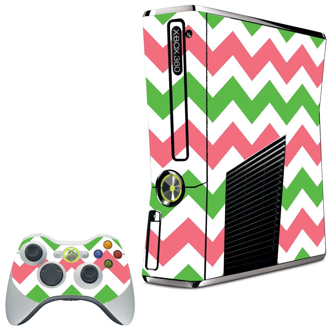 GREEN PINK CHEVRON XBOX 360 SLIM GAME CONSOLE SKIN