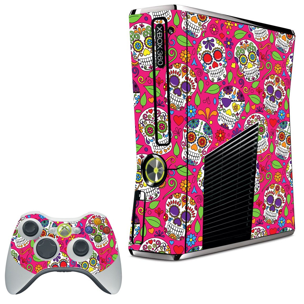 PINK SUGAR SKULLS XBOX 360 SLIM GAME CONSOLE SKIN
