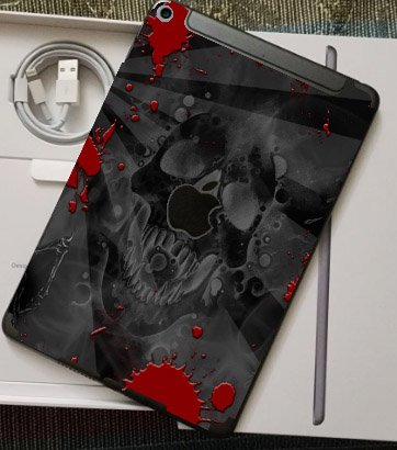 Apple iPad Mini 5 (Wifi, Cell) A2124  BLACK SKULLS RED Laptop Skin