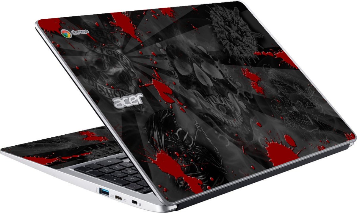 Acer Chromebook CB315-4H BLACK SKULLS RED Laptop Skin