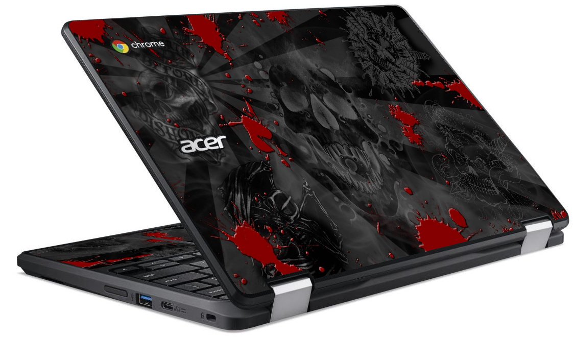 Acer  Chromebook R751TN-C5P3 BLACK SKULLS RED Laptop Skin