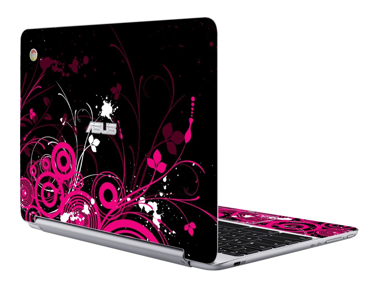 Asus Chromebook C100P BLACK AND PINK BUTTERFLIES Laptop Skin