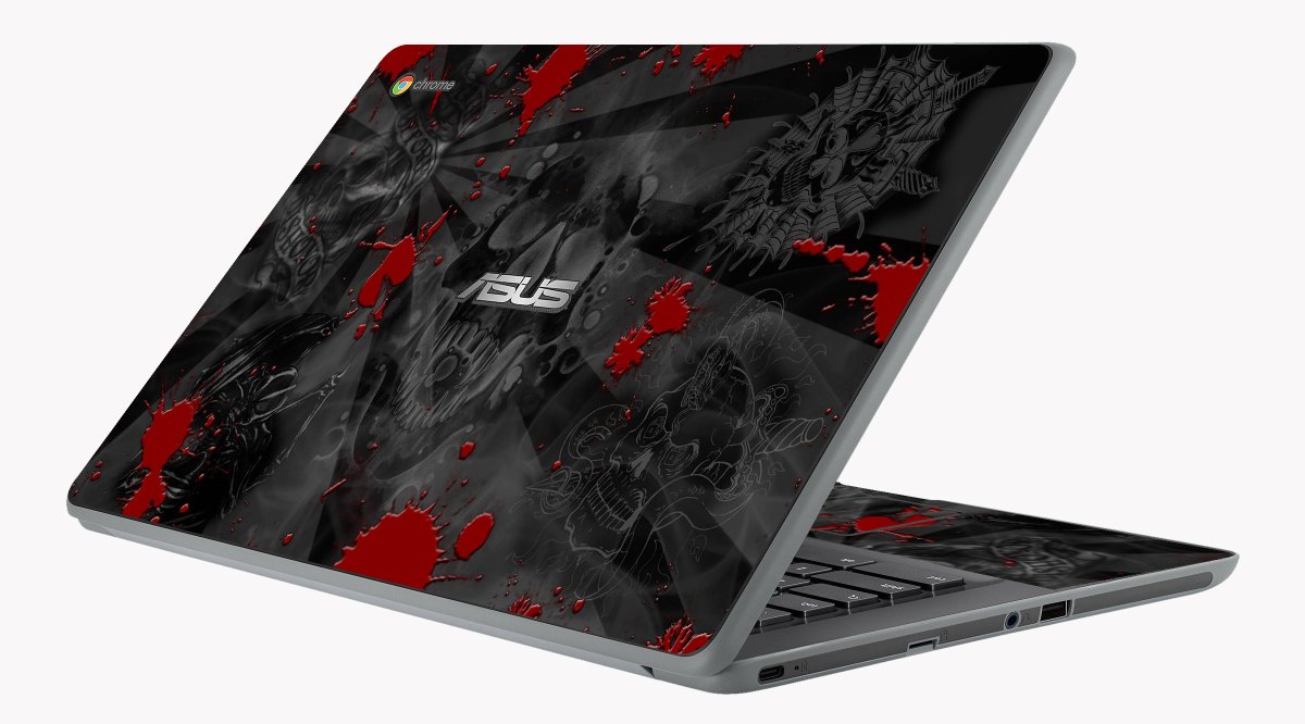 Asus Chromebook C403 BLACK SKULLS RED Laptop Skin