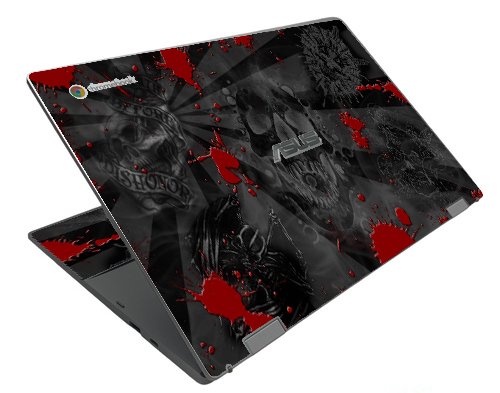Asus Chromebook CX1500CN BLACK SKULLS RED Laptop Skin
