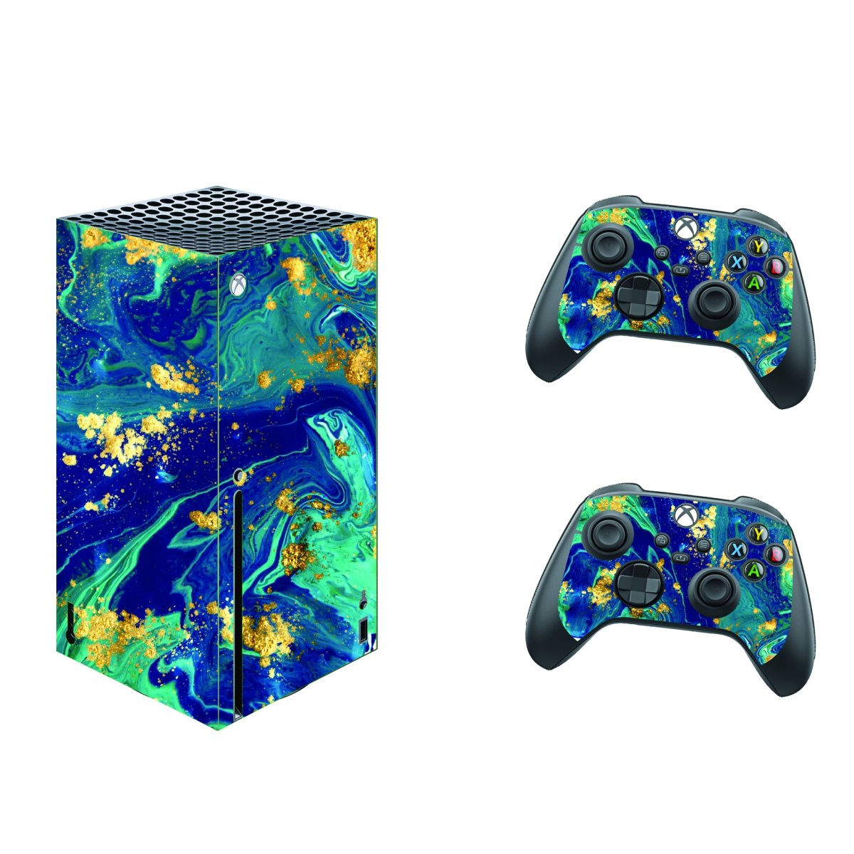 Microsoft Xbox Series X BLUE AND GOLD MARBLE Laptop Skin