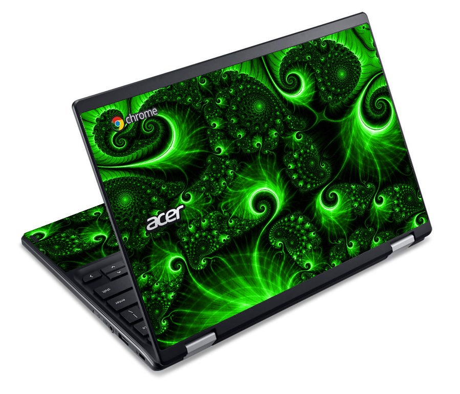 Acer ChromebookC738T GREEN SWIRLS Laptop Skin