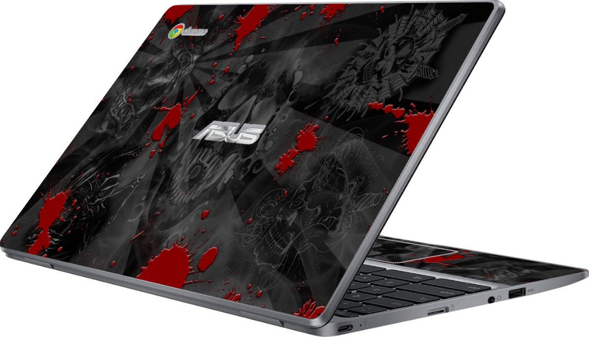 Asus Chromebook CX22N BLACK SKULLS RED Laptop Skin