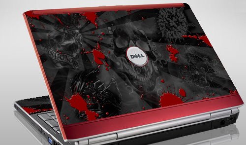 Dell Inspiron 1720 1721  BLACK SKULLS RED Laptop Skin