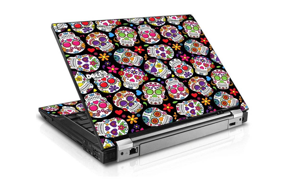 Sugar Skulls Black Flowers Dell E6400 Laptop Skin