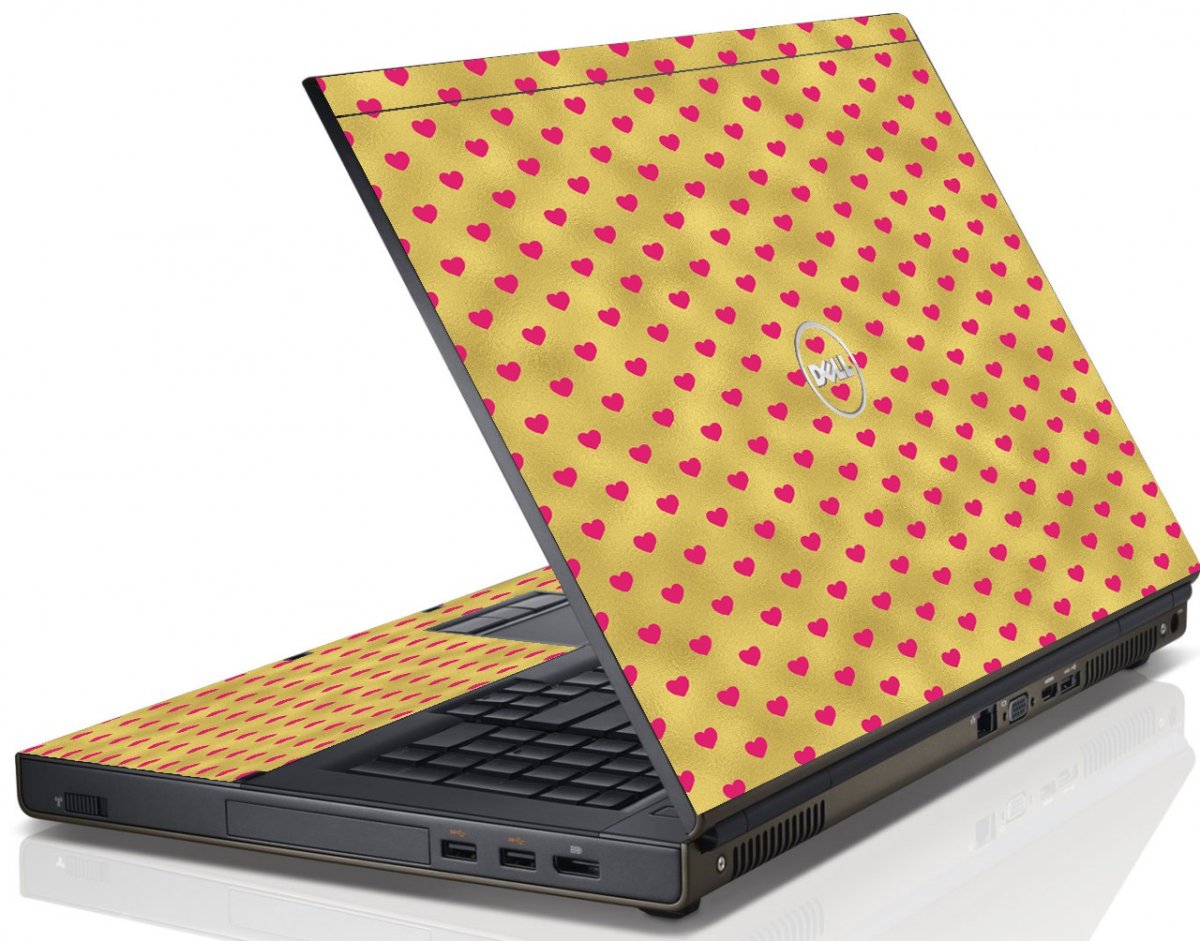 Gold Pink Hearts Dell M6600 Laptop Skin