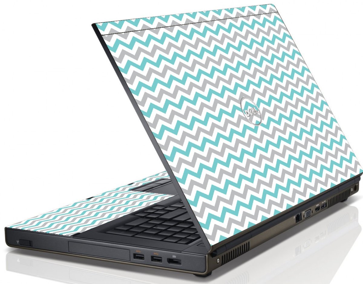 Teal Grey Chevron Waves Dell M6600 Laptop Skin