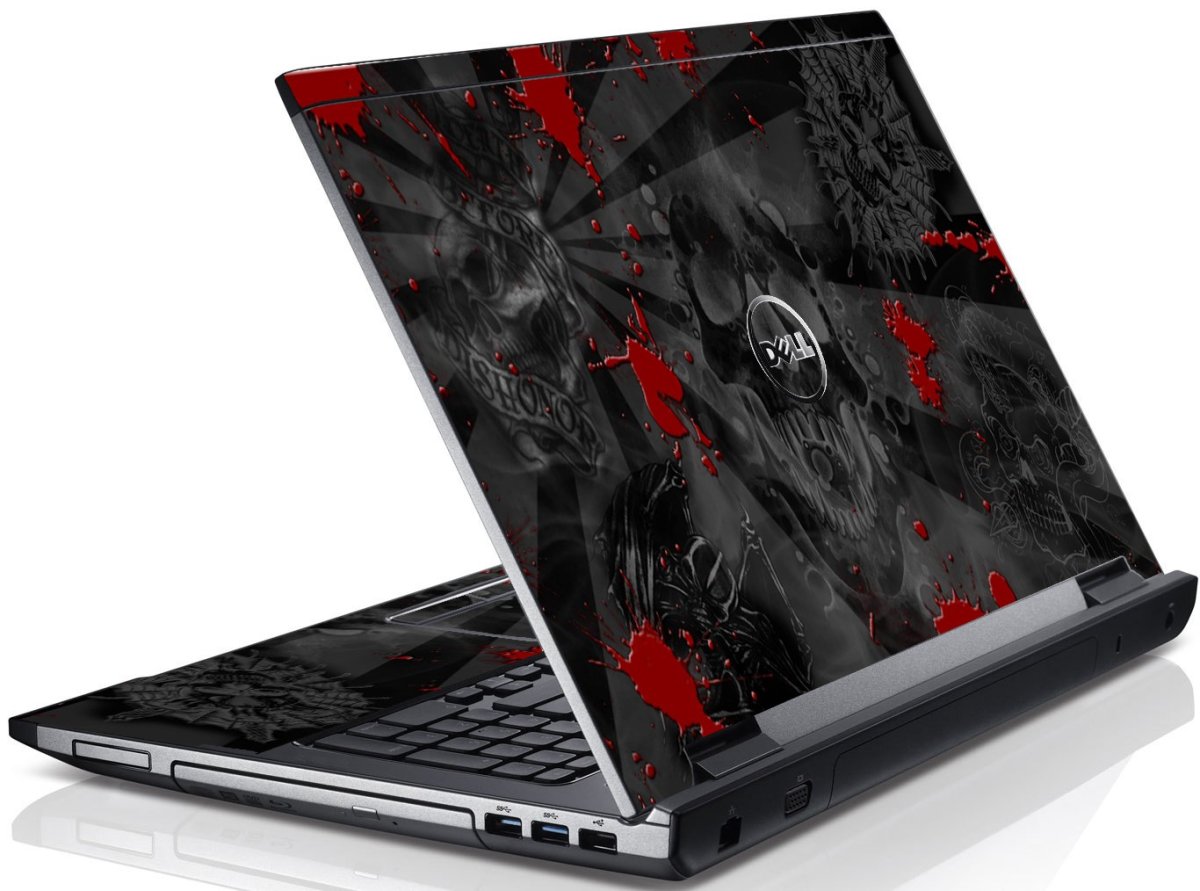 Black Skulls Red Dell V3550 Laptop Skin