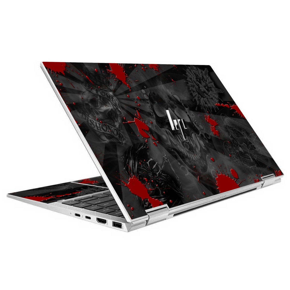 HP EliteBook X360 1040 G7 BLACK SKULLS RED Laptop Skin