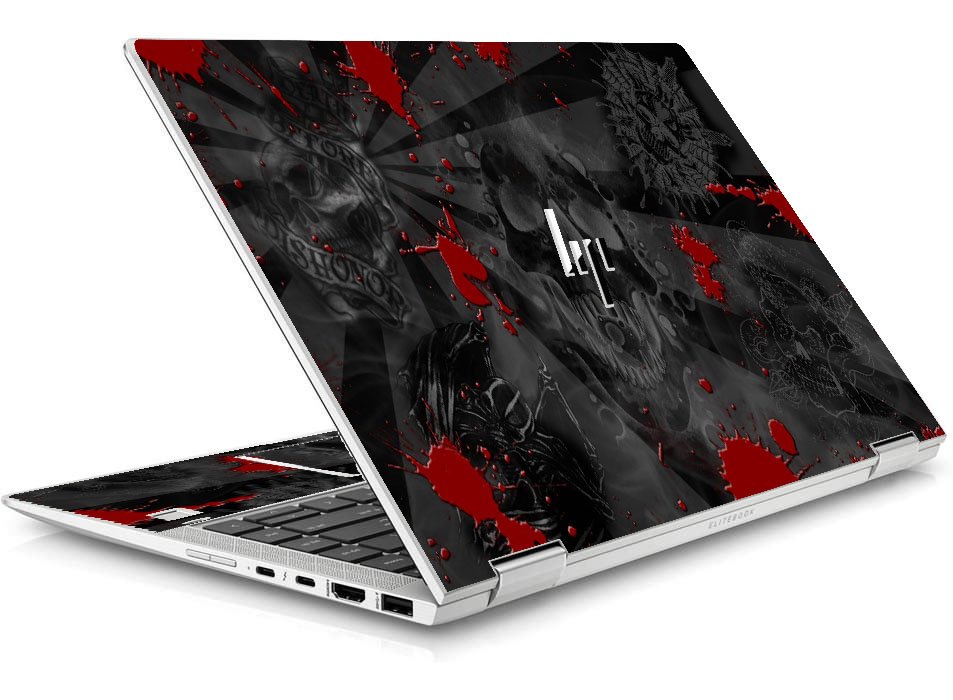 HP EliteBook X360 1040 G5 / G6 BLACK SKULLS RED Laptop Skin