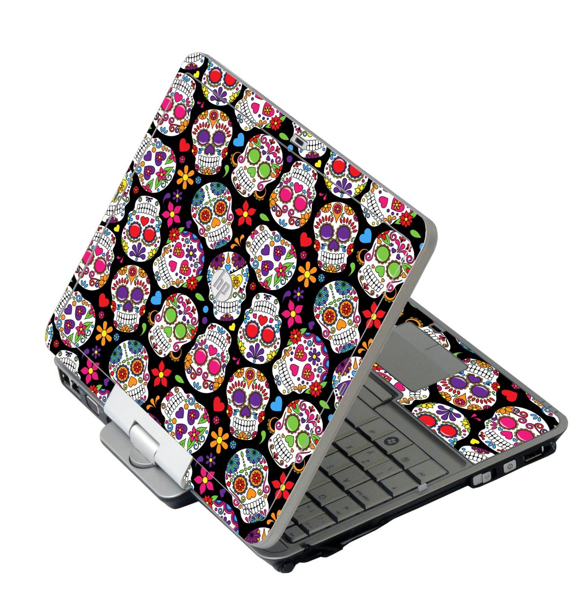 Sugar Skulls Black Flowers HP 2760P Laptop Skin