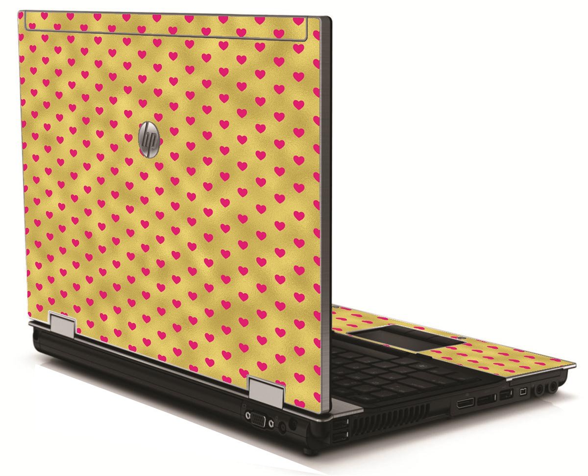 Gold Pink Hearts HP 8540W Laptop Skin