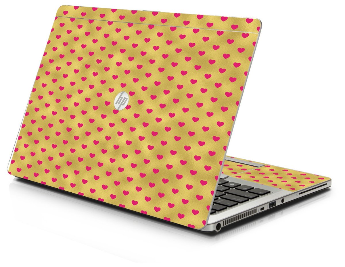 Gold Pink Hearts HP 9470M Laptop Skin