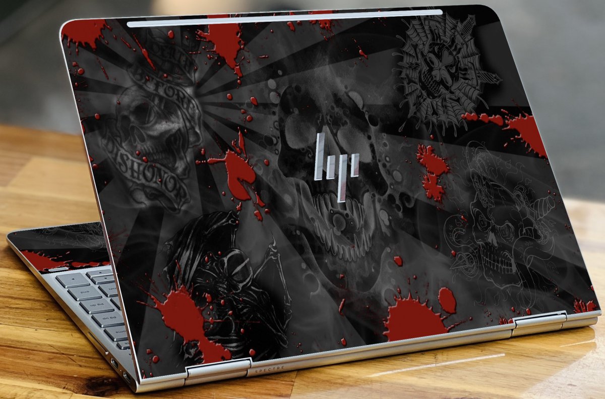 HP Spectre X360 13-AC023DX BLACK SKULLS RED Laptop Skin