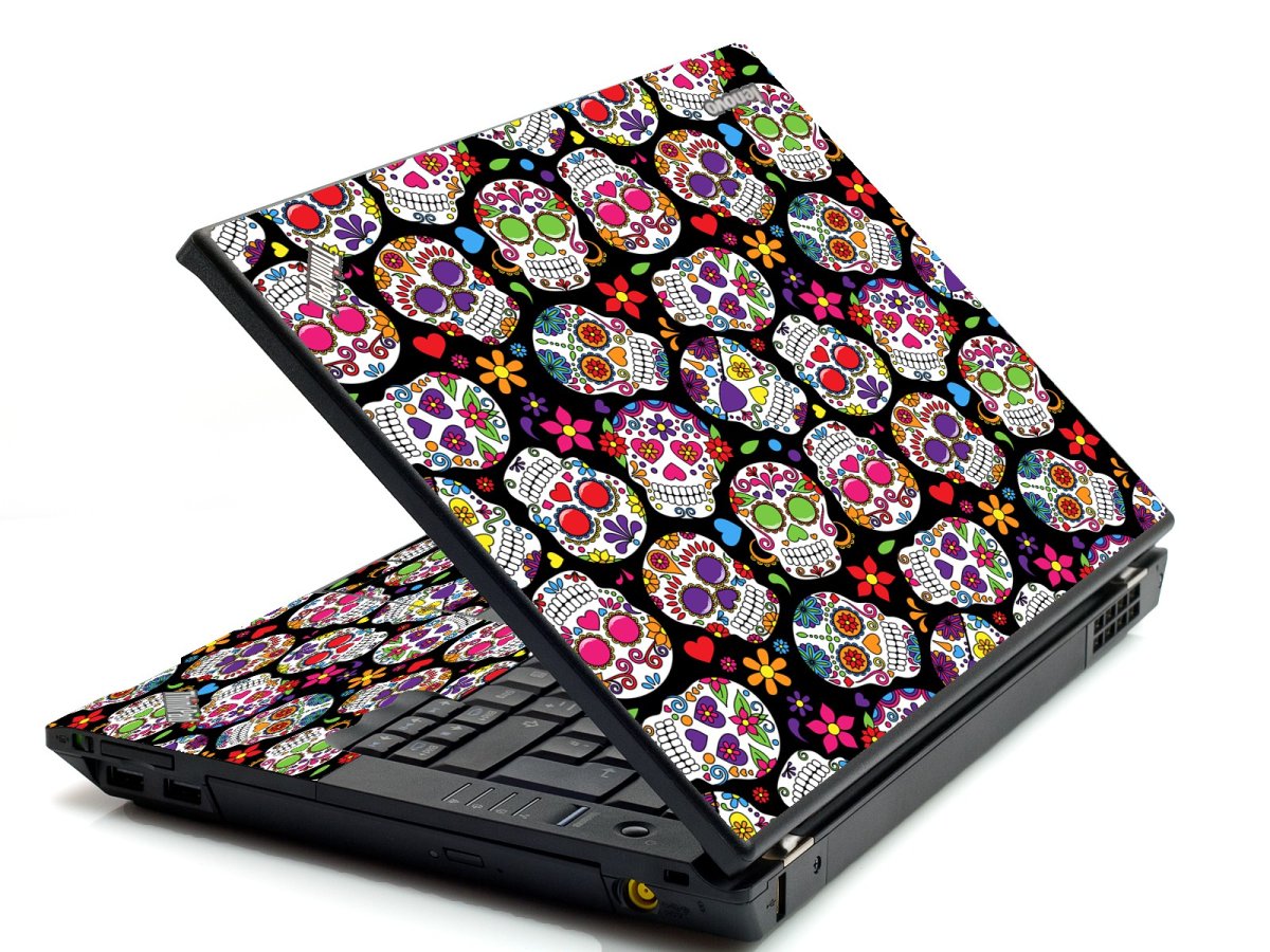 Sugar Skulls Black Flowers IBM Sl400 Laptop Skin