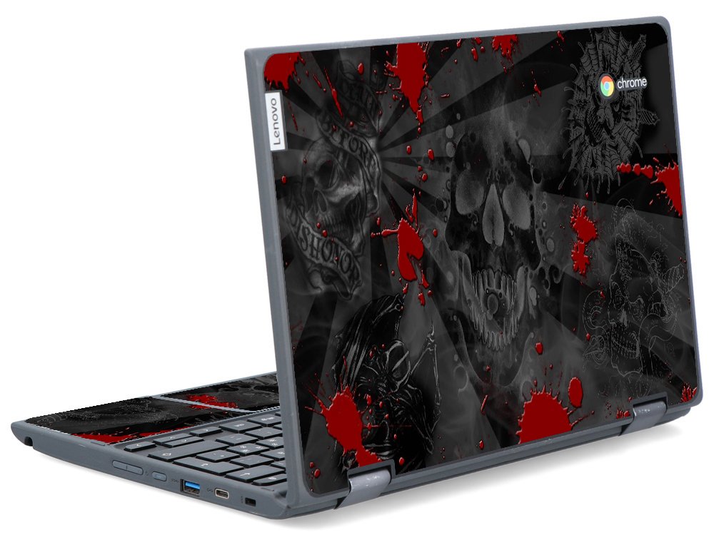 IBM/Lenovo Chromebook 500e G2 BLACK SKULLS RED Laptop Skin