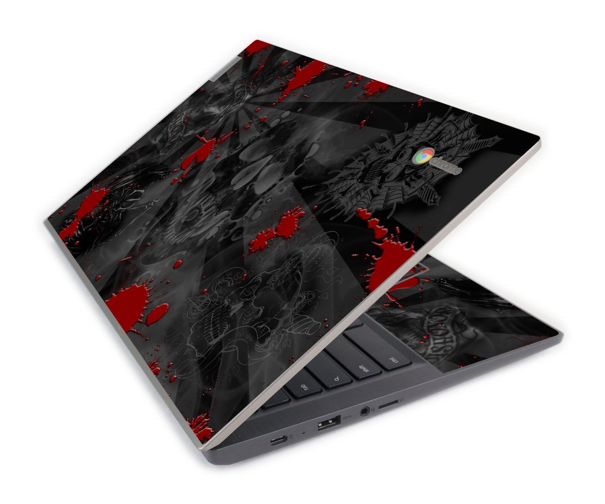 IBM/Lenovo Chromebook 14e G1 BLACK SKULLS RED Laptop Skin