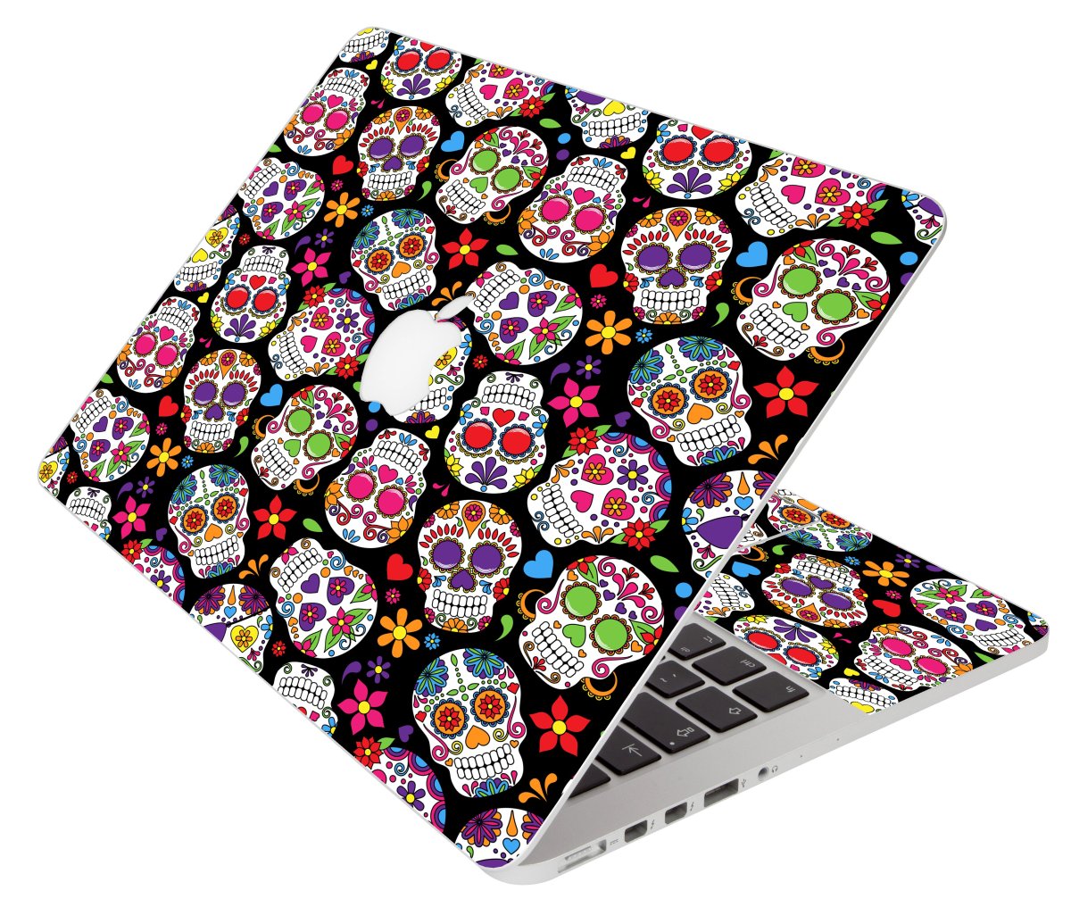 Sugar Skulls Black Flowers Apple Macbook Air 13 A1466 Laptop Skin