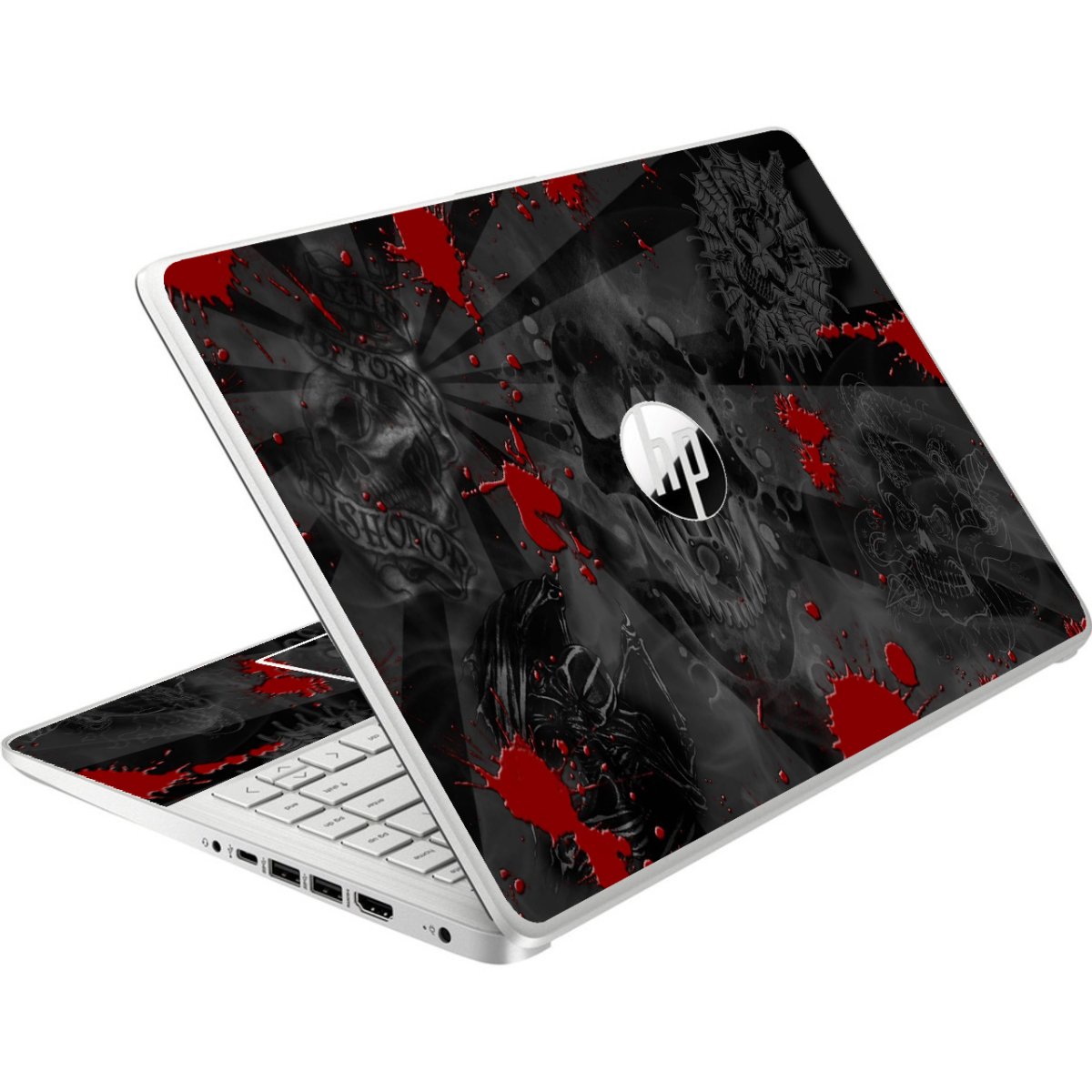 HP NoteBook 14-DQ0057NR BLACK SKULLS RED Laptop Skin
