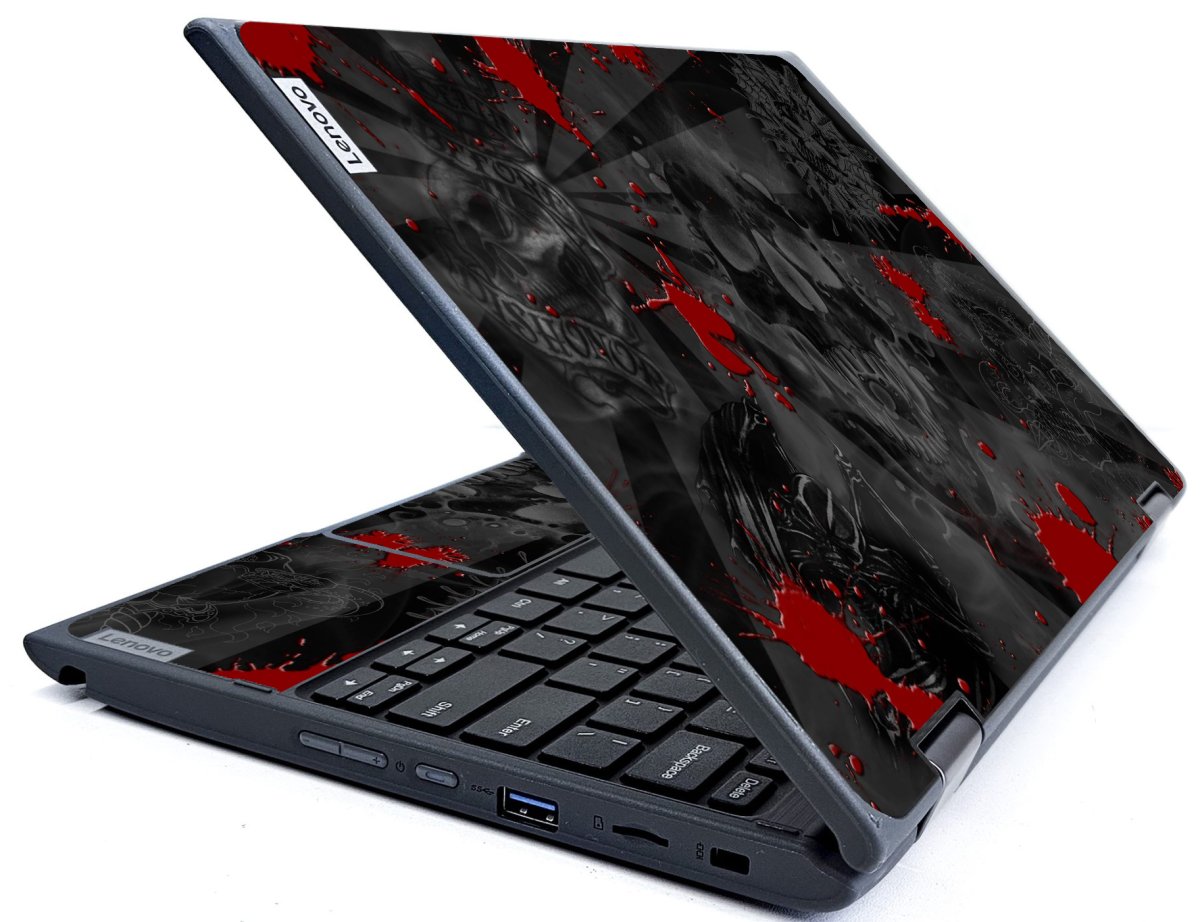 IBM/Lenovo Chromebook 300e G2 BLACK SKULLS RED Laptop Skin