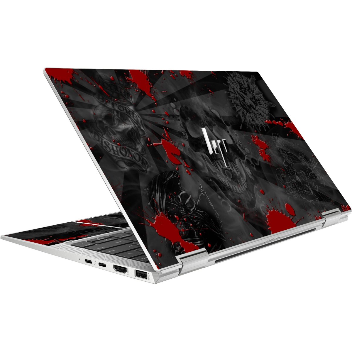 HP EliteBook X360 1030 G8 BLACK SKULLS RED Laptop Skin
