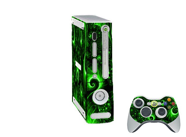 Microsoft Xbox 360 Original GREEN SWIRLS Console Skin