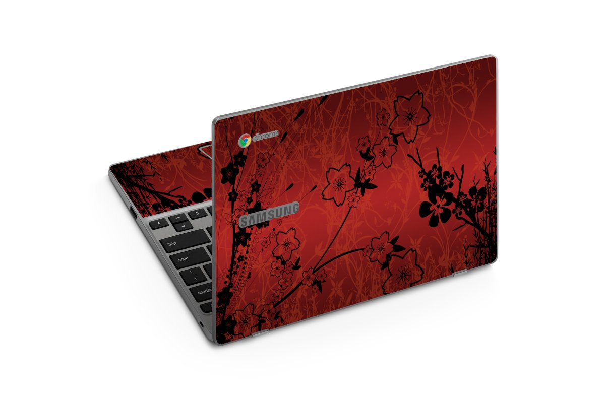 Samsung Chromebook XE310XBA RETRO RED FLOWERS Laptop Skin