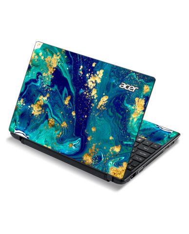 Acer Travelmate B113-E BLUE AND GOLD MARBLE Laptop Skin