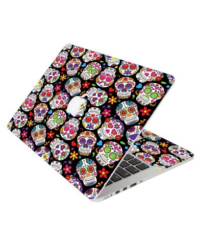 SUGAR SKULLS BLACK FLOWERS MacBook Pro 12 Retina A1534 Laptop Skin