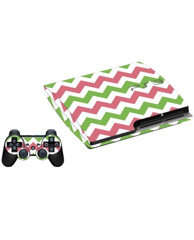 GREEN PINK CHEVRON PLAYSTATION 3 GAME CONSOLE SKIN