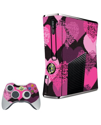 PINK MOSAIC HEARTS XBOX 360 SLIM GAME CONSOLE SKIN