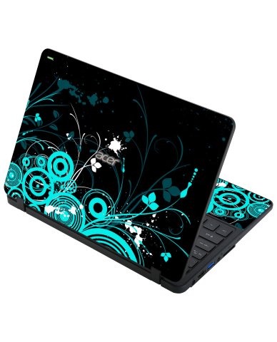 Acer Travelmate Spin B118 BLACK AND BABY BLUE BUTTERFLIES Laptop Skin