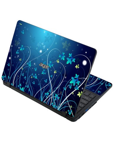 Acer Travelmate Spin B118 BLUE FLOWERS Laptop Skin