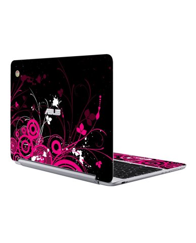 Asus Chromebook C100P BLACK AND PINK BUTTERFLIES Laptop Skin