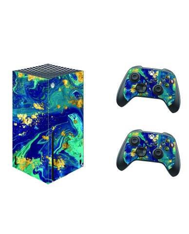 Microsoft Xbox Series X BLUE AND GOLD MARBLE Laptop Skin