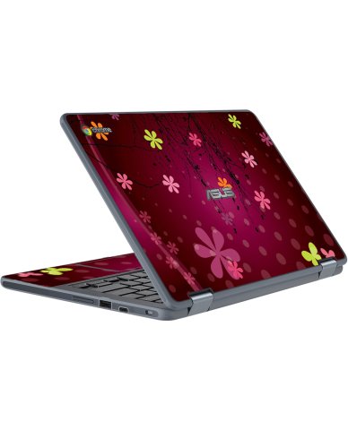 Asus Chromebook C213SA RETRO PINK FLOWERS Laptop Skin